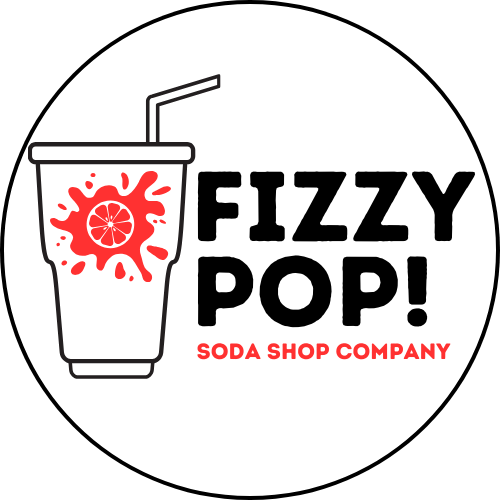 "Logo of Fizzy Pop Soda Shop: A stylized emblem featuring bubbly soda bubbles and vibrant colors, representing the essence of fizzy refreshment and fun."